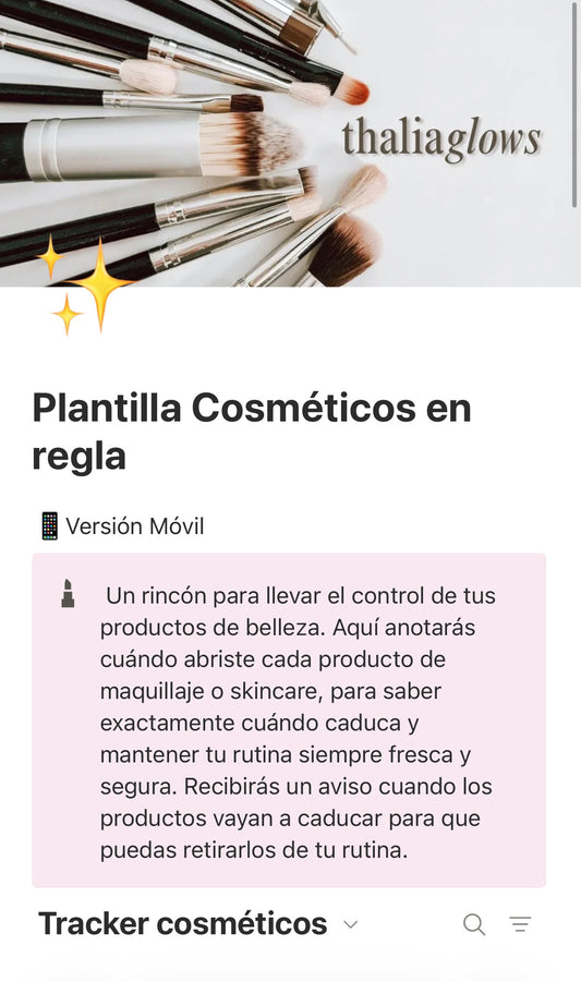 Plantilla de Notion Cosméticos en regla. La herramienta que potenciará tu glow up✨
