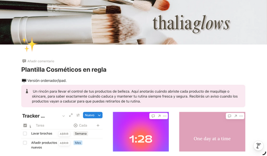 Plantilla de Notion Cosméticos en regla. La herramienta que potenciará tu glow up✨